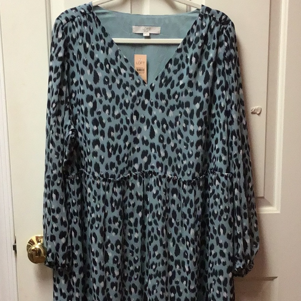 LOFT BLUE LEOPARD DRESS SIZE 16PLUS